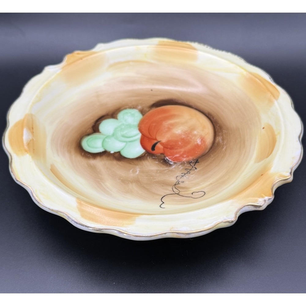 Vintage Artmark Japan  Handpainted Fruit Bowl Mid Century Gold Trim 7.25"Dia GUC